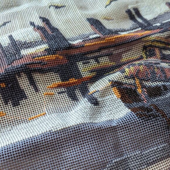 Crewel Needlepoint Vintage Horizon Designs Boat Harbor Canvas Started 1979 - Picture 5 of 9